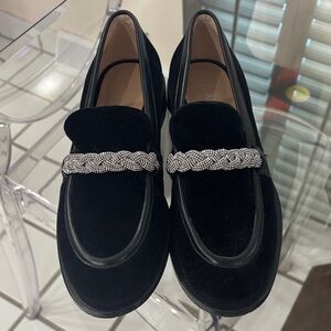 Stuart Weitzman Black Loafers with Silver Accents